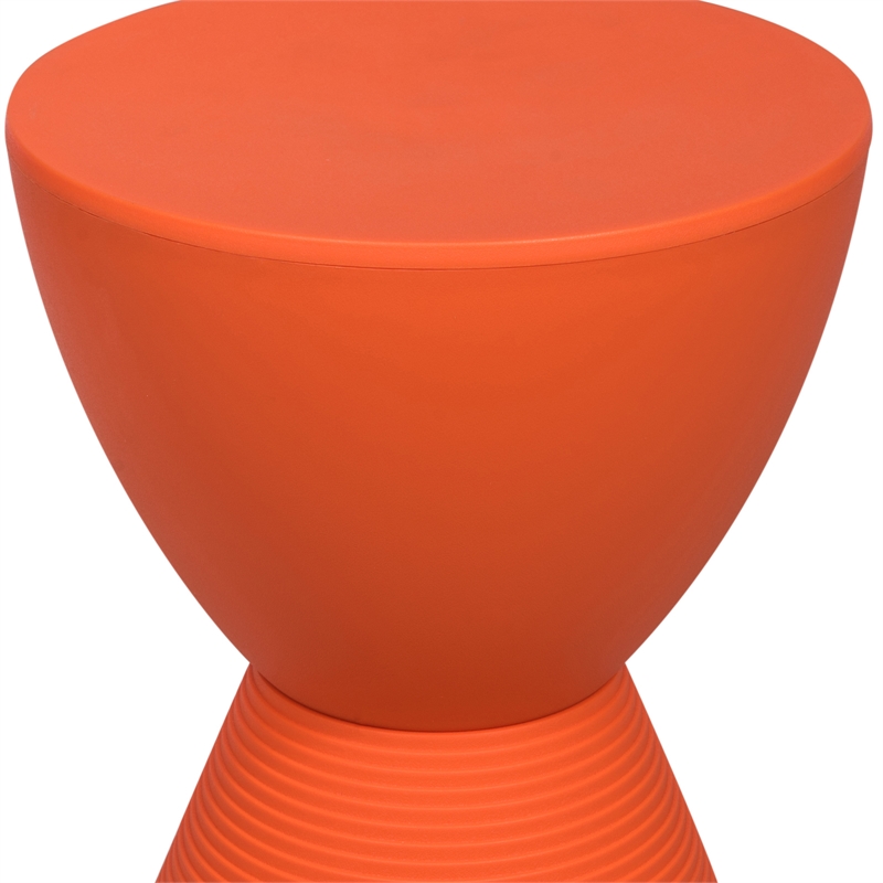 Bowery Hill Contemporary Plastic Ribbed Round End Table in Orange