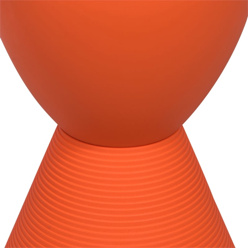 Bowery Hill Contemporary Plastic Ribbed Round End Table in Orange
