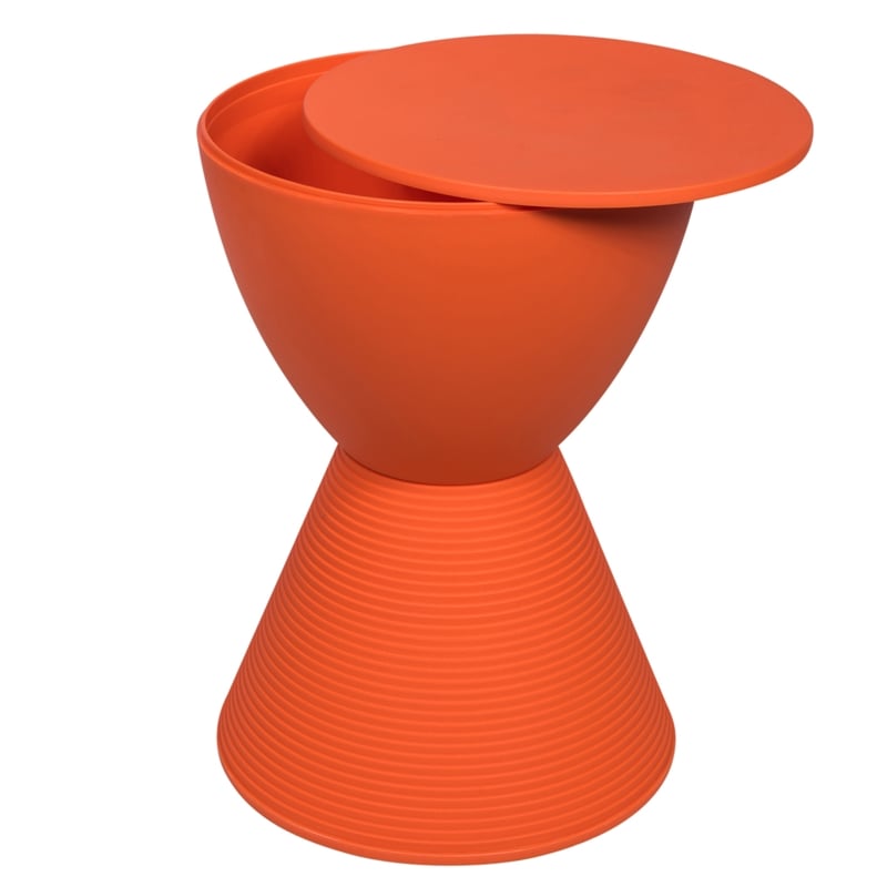 Bowery Hill Contemporary Plastic Ribbed Round End Table in Orange