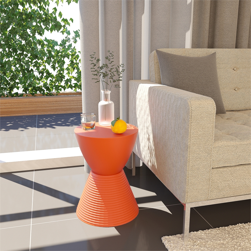Bowery Hill Contemporary Plastic Ribbed Round End Table in Orange