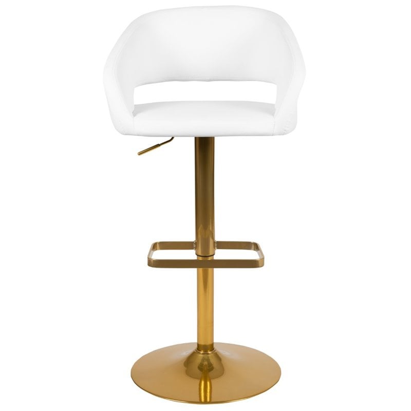 Bowery Hill Faux Leather Mid Back Adjustable Bar Stool in White and Gold