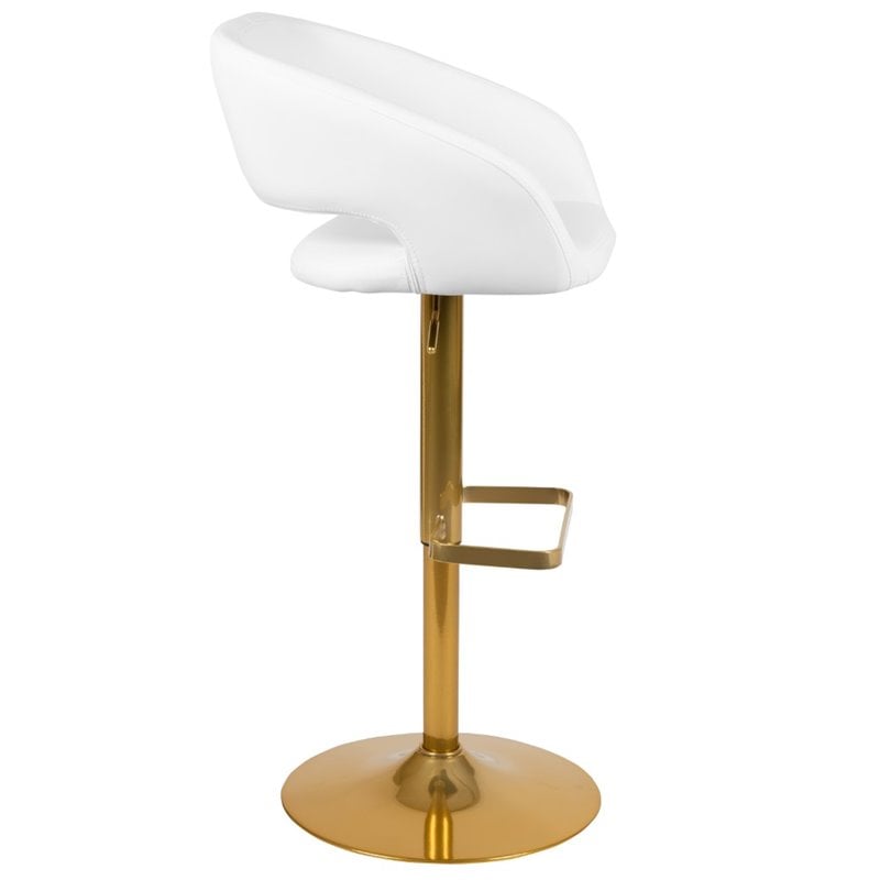 Bowery Hill Faux Leather Mid Back Adjustable Bar Stool in White and Gold
