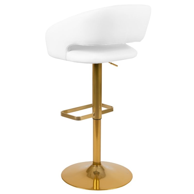 Bowery Hill Faux Leather Mid Back Adjustable Bar Stool in White and Gold