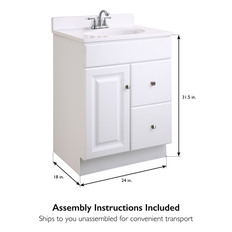 Bowery Hill 24-Inch 2-Drawer Unassembled Wood Vanity Without Top in White