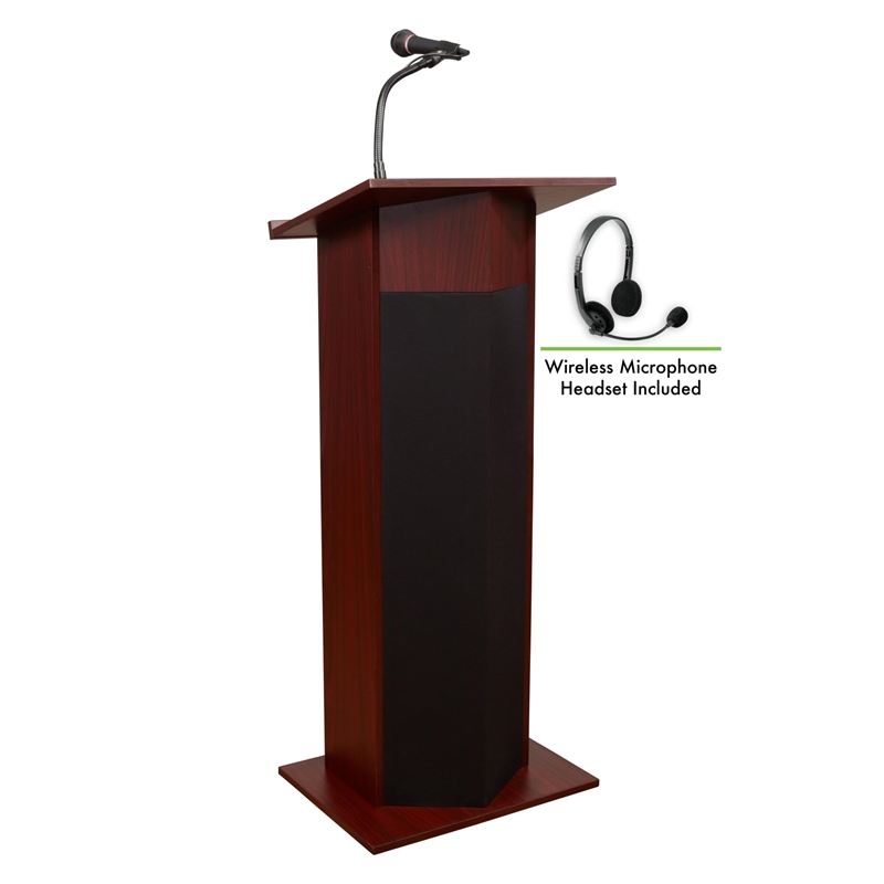 Bowery Hill Wood Power Plus Lectern with Wireless Headset Mic in Mahogany