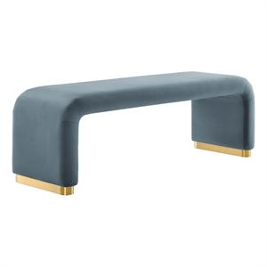 Bowery Hill 60&quot Performance Velvet Waterfall Long Bench in Brass Cadet Blue