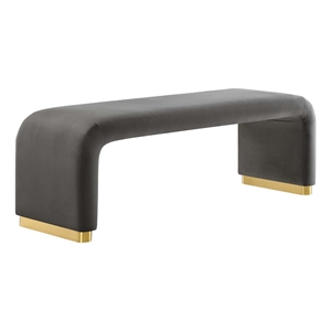 Bowery Hill 60&quot Performance Velvet Waterfall Long Bench in Brass Storm Gray