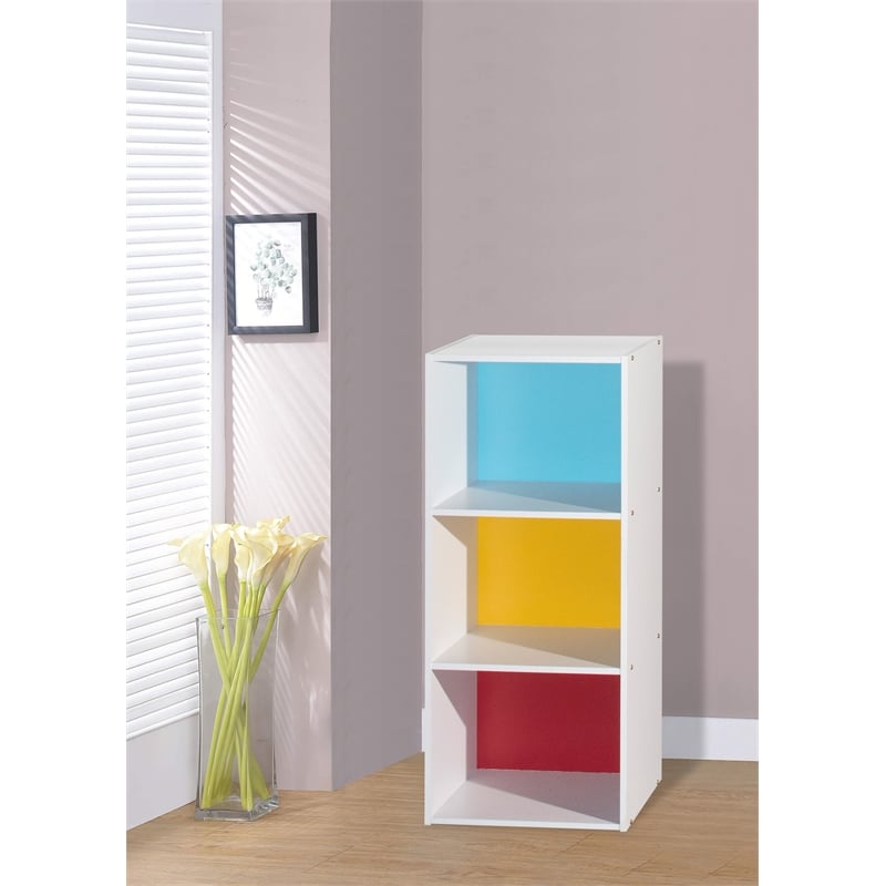 Bowery Hill Three Shelf Versatil Wooden Bookcase in Multi-color Finish