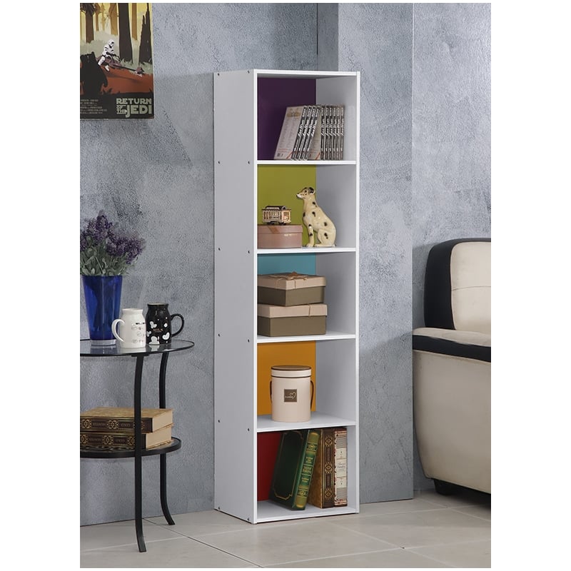 Bowery Hill Five Shelf Multi-Purpose Wooden Bookcase in Multi-color Finish