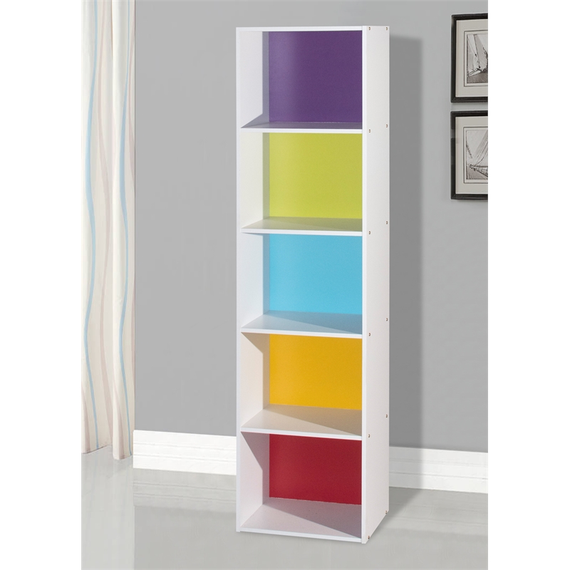 Bowery Hill Five Shelf Multi-Purpose Wooden Bookcase in Multi-color Finish