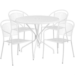 Bowery Hill 5 Piece 35&quot Round Steel Flower Print Patio Dining Set in White