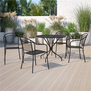 Bowery Hill 5 Piece 35&quot Round Steel Flower Print Patio Dining Set in Black
