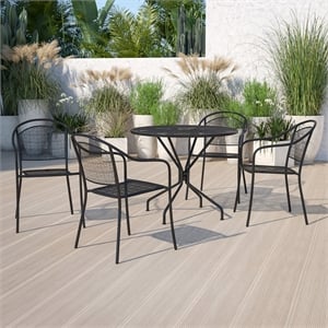 Bowery Hill 5 Piece 35&quot Round Steel Flower Print Patio Dining Set in Silver