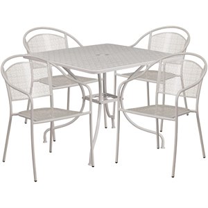 Bowery Hill 5 Piece 36&quot Square Steel Flower Print Patio Dining Set in Silver