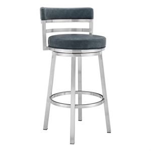 Bowery Hill 26&quot Faux Leather Swivel Counter Stool in Blue/Steel