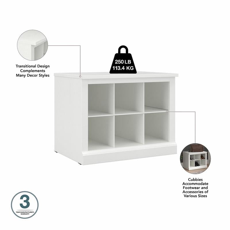 Bowery Hill 24W Small Shoe Bench with Shelves in White Ash - Engineered Wood