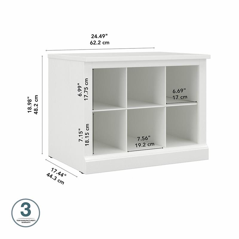 Bowery Hill 24W Small Shoe Bench with Shelves in White Ash - Engineered Wood