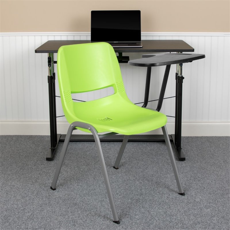 Bowery Hill Plastic Classroom Chair in Green with Left Arm Tablet
