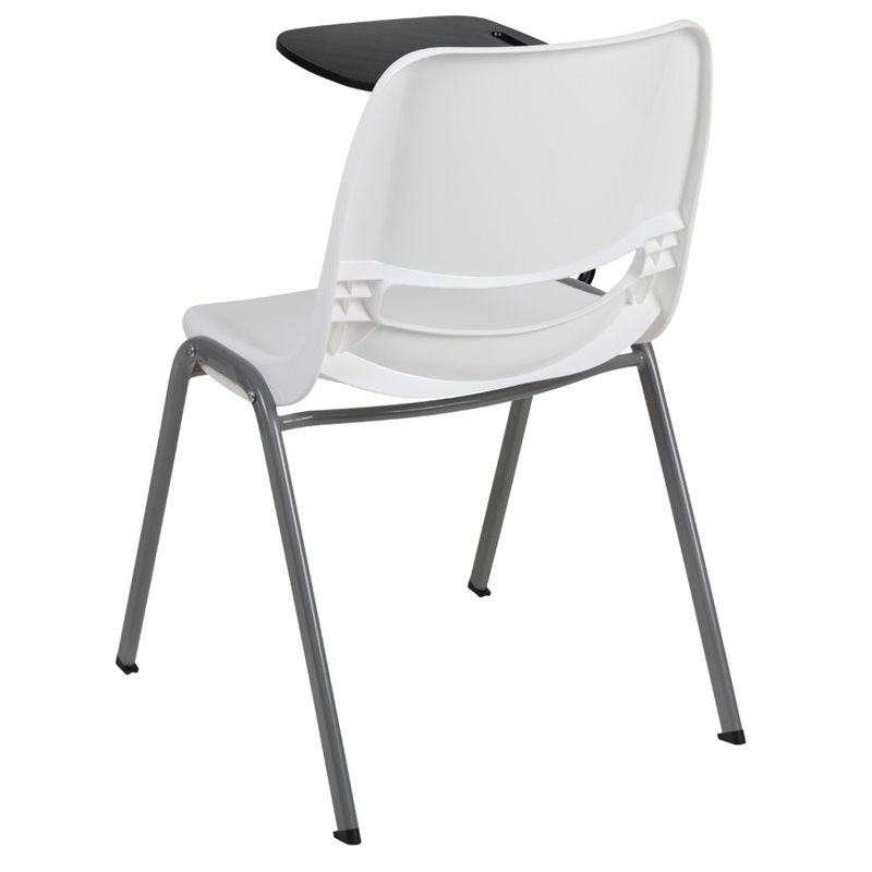 Bowery Hill Plastic Classroom Chair in White with Right Arm Tablet