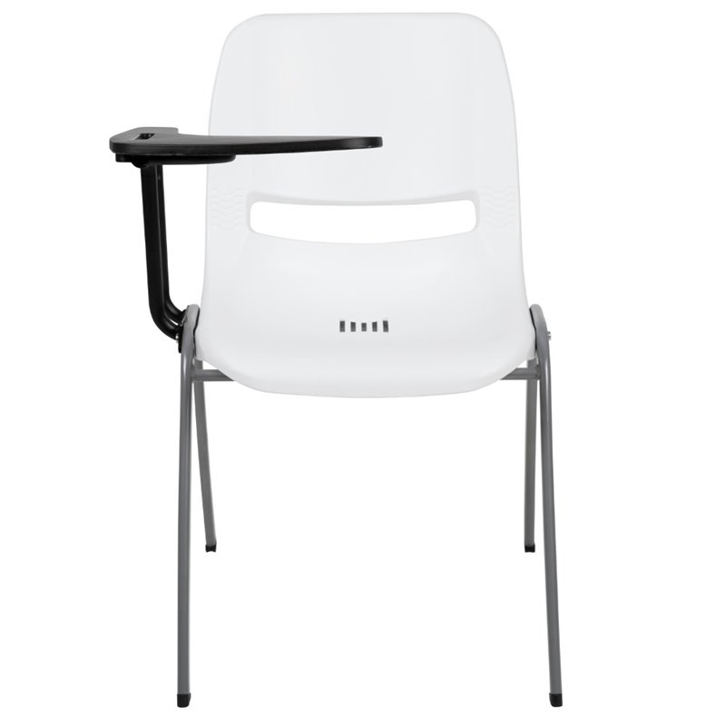 Bowery Hill Plastic Classroom Chair in White with Right Arm Tablet