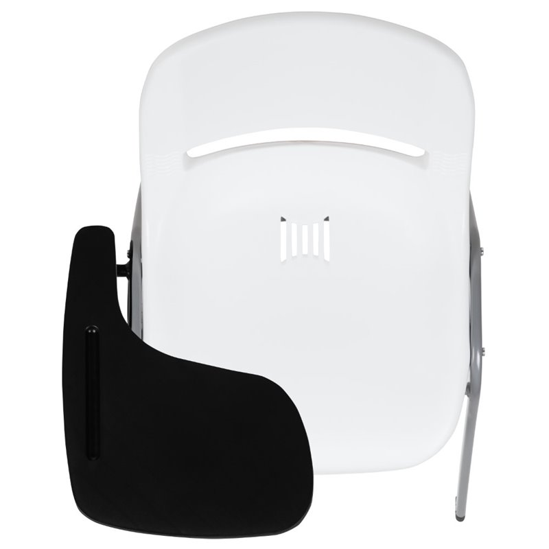 Bowery Hill Plastic Classroom Chair in White with Right Arm Tablet