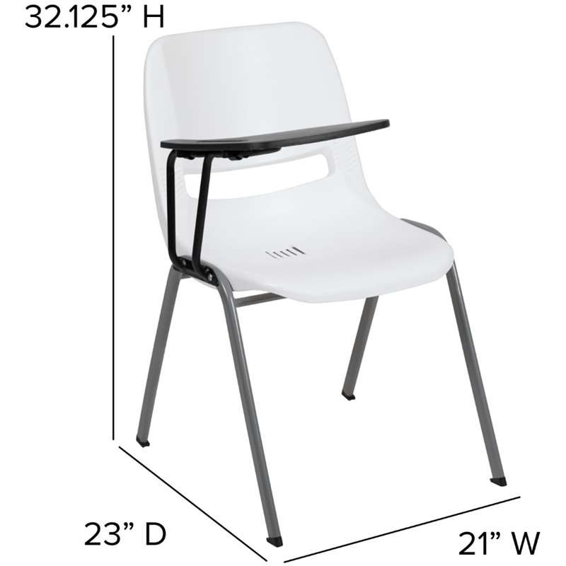 Bowery Hill Plastic Classroom Chair in White with Right Arm Tablet