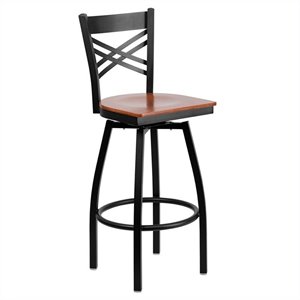 Bowery Hill Contemporary 30&quot Swivel Metal Bar Stool in Black and Cherry