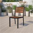 Bowery Hill Patio Dining Side Chair with Poly Slats in Faux Teak