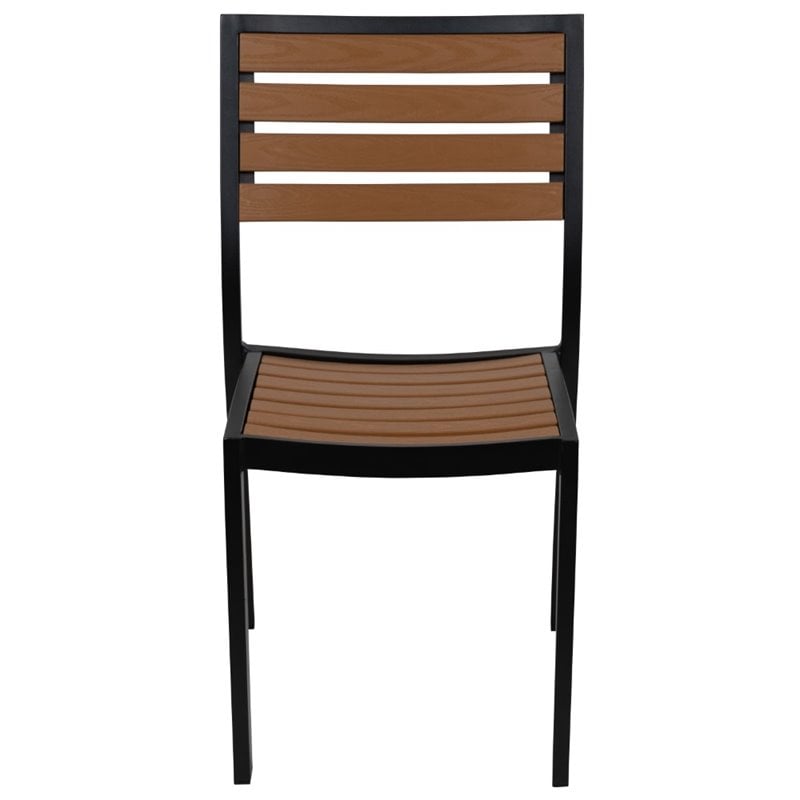 Bowery Hill Patio Dining Side Chair with Poly Slats in Faux Teak