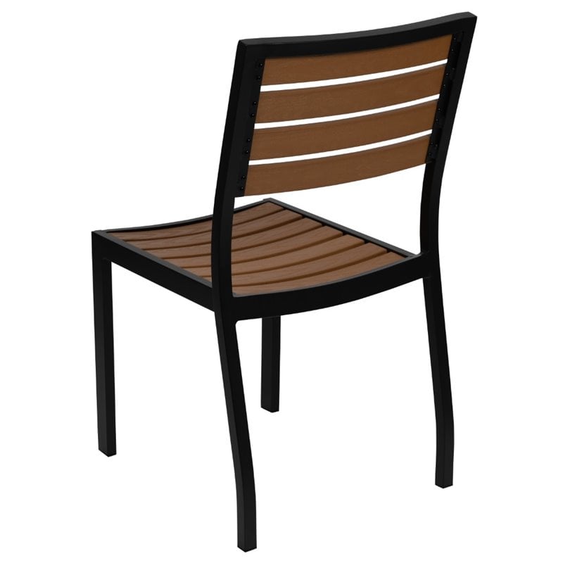 Bowery Hill Patio Dining Side Chair with Poly Slats in Faux Teak