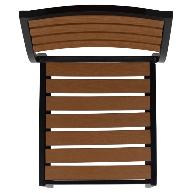 Bowery Hill Patio Dining Side Chair with Poly Slats in Faux Teak