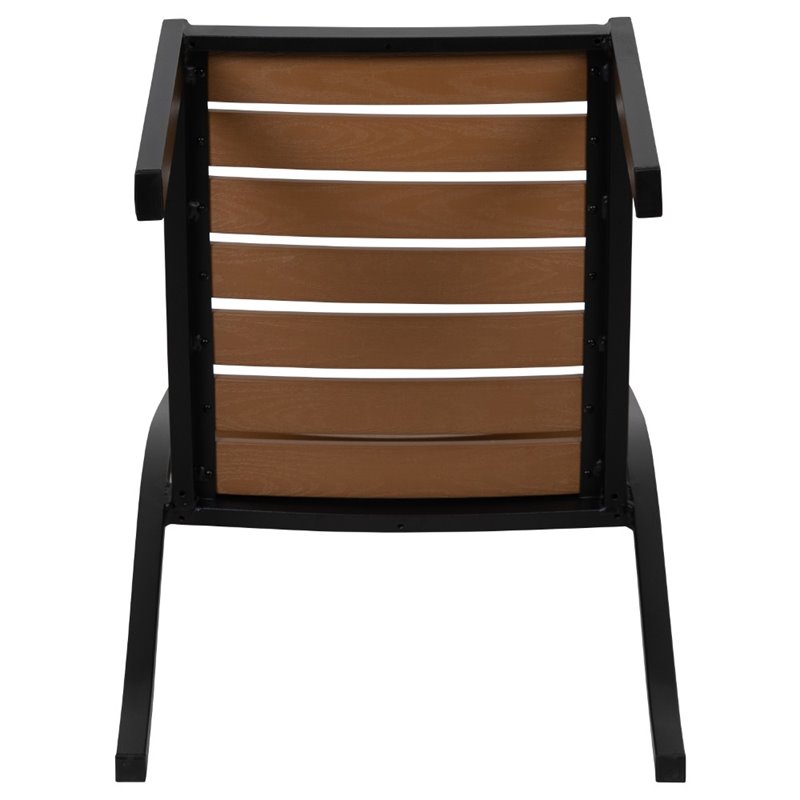 Bowery Hill Patio Dining Side Chair with Poly Slats in Faux Teak