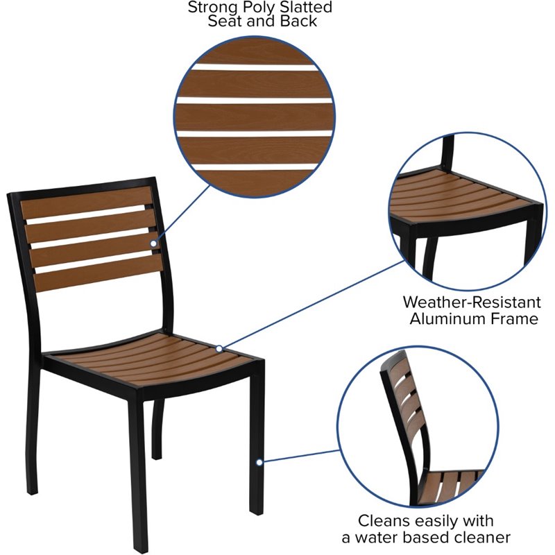 Bowery Hill Patio Dining Side Chair with Poly Slats in Faux Teak