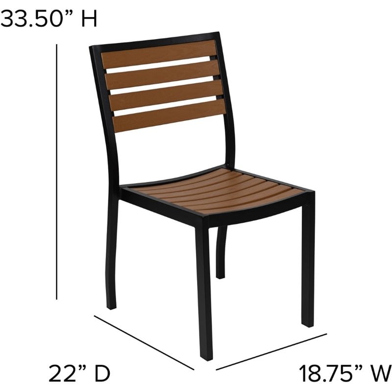 Bowery Hill Patio Dining Side Chair with Poly Slats in Faux Teak