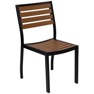 Bowery Hill Patio Dining Side Chair with Poly Slats in Faux Teak