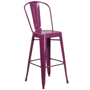 Bowery Hill Contemporary 30&quot Metal Curved Slat Back Bar Stool in Purple
