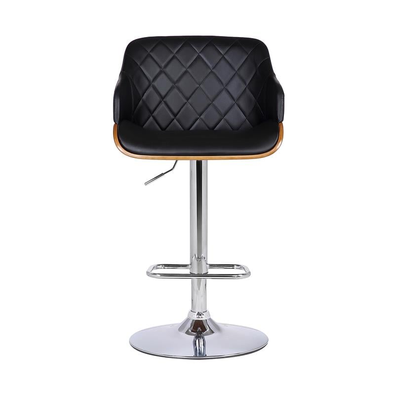 Bowery Hill Modern Faux Leather Adjustable Bar Stool in Black and Walnut