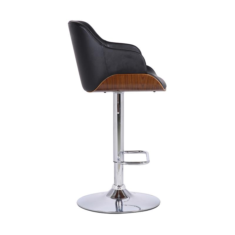 Bowery Hill Modern Faux Leather Adjustable Bar Stool in Black and Walnut