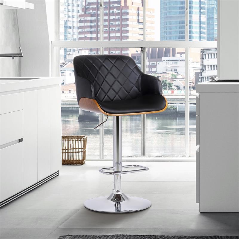 Bowery Hill Modern Faux Leather Adjustable Bar Stool in Black and Walnut