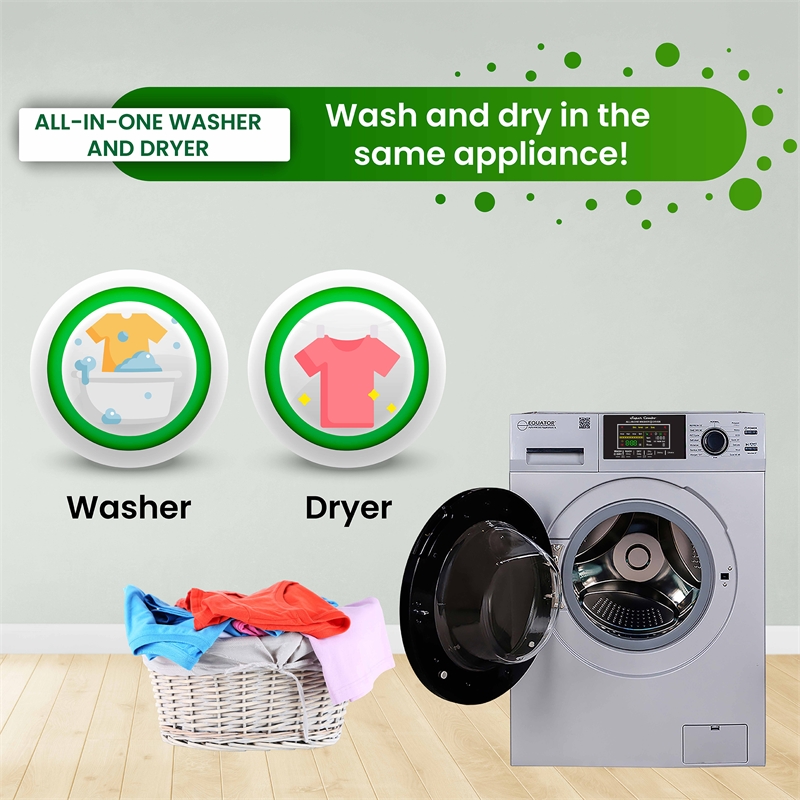 Bowery Hill Contemporary 1. 62cf Plastic Washer Dryer in Silver