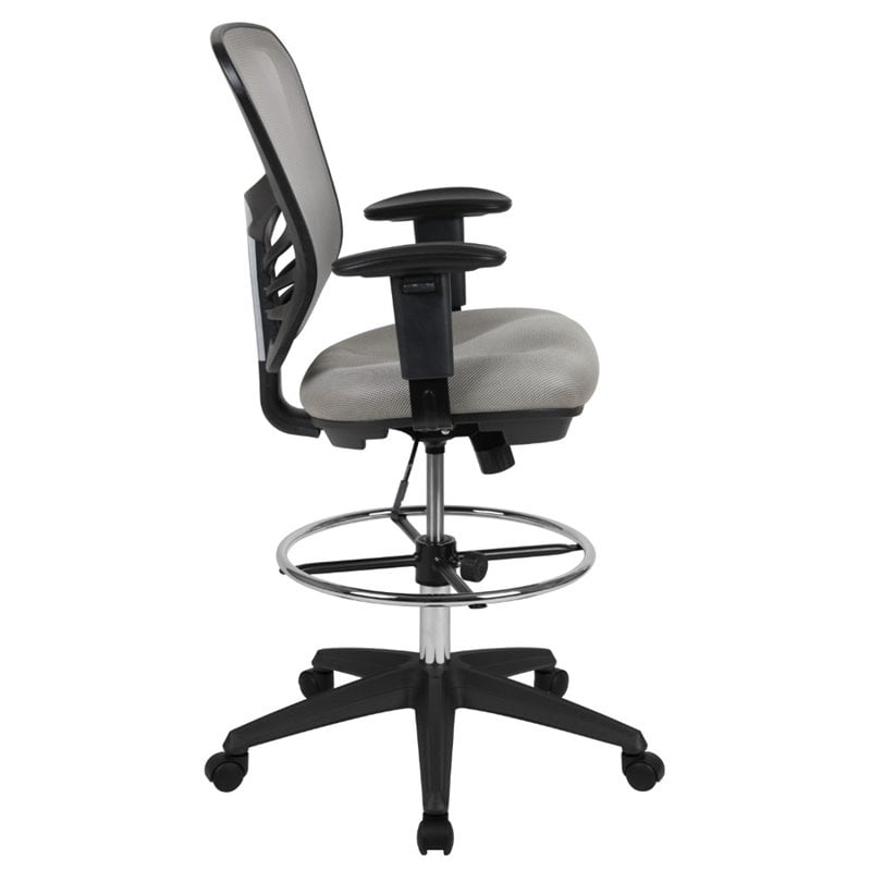 Bowery Hill Contemporary Mid Back Mesh Drafting Stool in Gray and Black