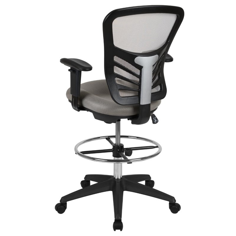 Bowery Hill Contemporary Mid Back Mesh Drafting Stool in Gray and Black