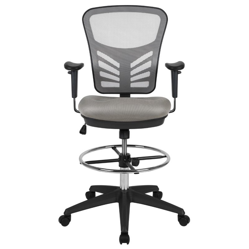 Bowery Hill Contemporary Mid Back Mesh Drafting Stool in Gray and Black