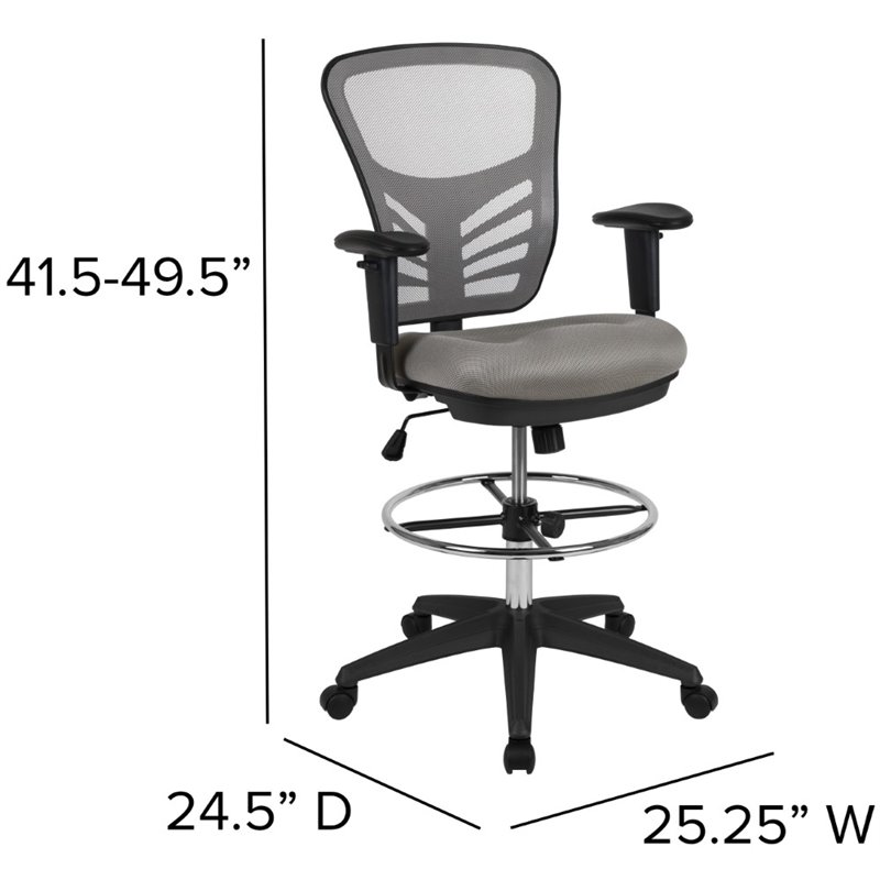 Bowery Hill Contemporary Mid Back Mesh Drafting Stool in Gray and Black