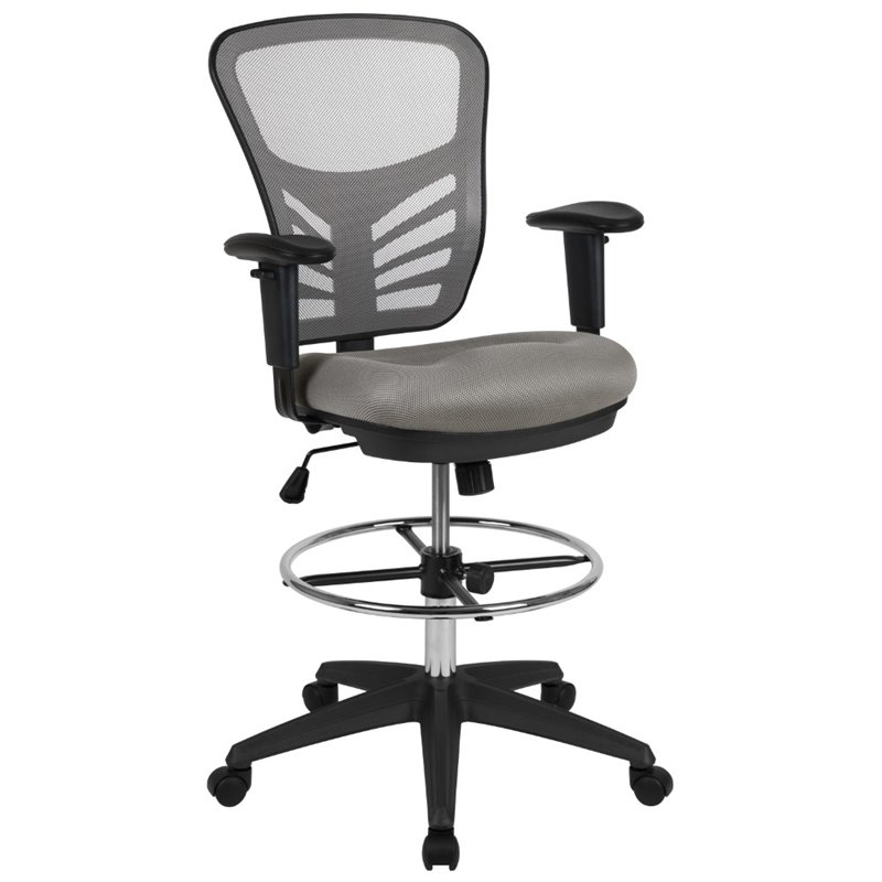 Bowery Hill Contemporary Mid Back Mesh Drafting Stool in Gray and Black