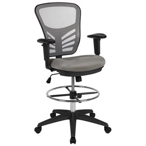 Bowery Hill Contemporary Mid Back Mesh Drafting Stool in Gray and Black