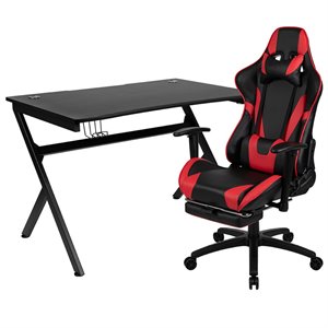 Bowery Hill Gaming Desk and Racing Reclining Chair Set in Black and Red