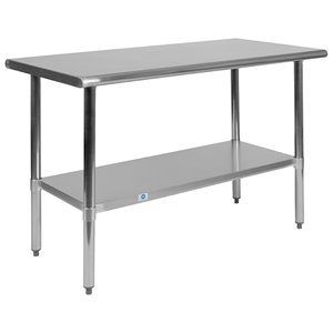 Bowery Hill 48&quot 18-Gauge Prep and Work Table with Undershelf in Silver