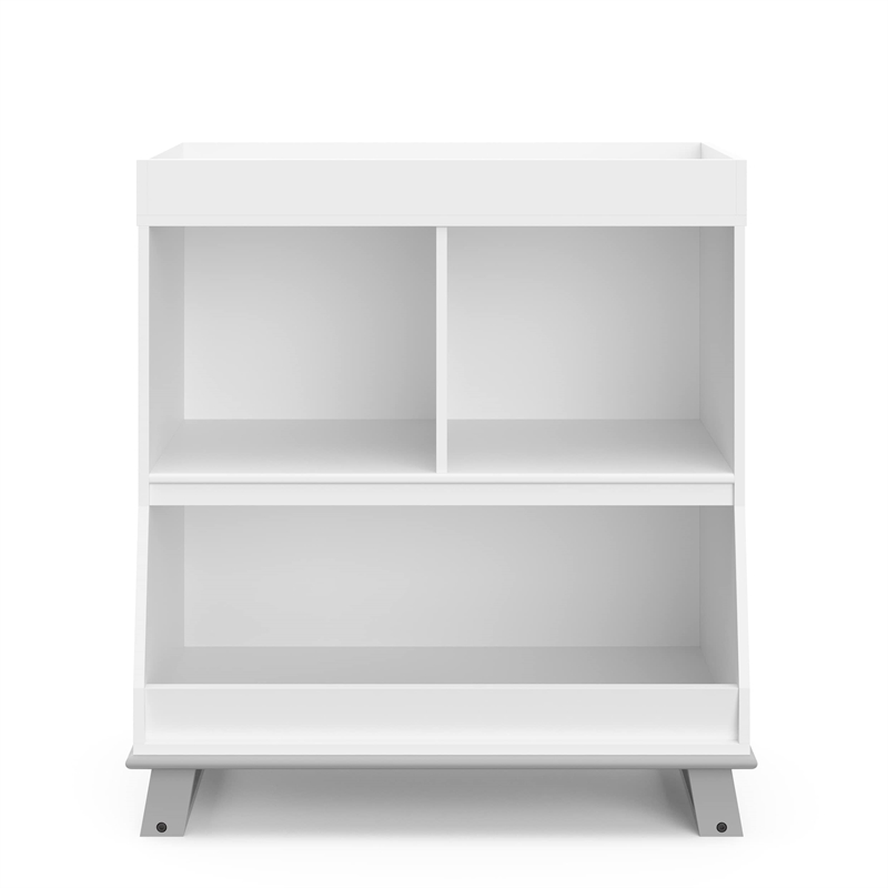 Bowery Hill Wood Changing Table with Storage and Topper in White/Gray