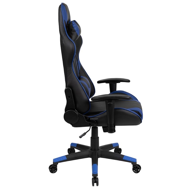 Bowery Hill Leather Racing Reclining Gaming Chair in Black and Blue